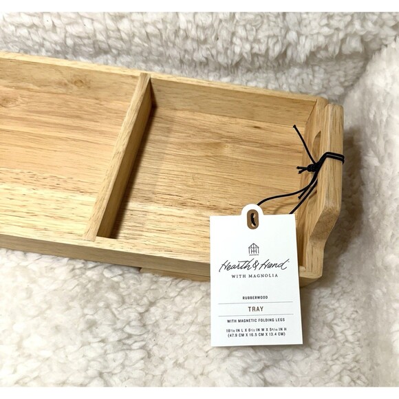 Hearth & Hand Magnolia Foldable Wood Serving Tray 19” Brown Portable Table Stand - Picture 7 of 9